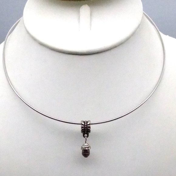 Tahitian Pearl Pendant on Silver Tone Formed Collar Necklace, Vintage - Picture 2 of 5